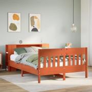 vidaXL Säng med bokhylla utan madrass vaxbrun 140x200cm massiv furu