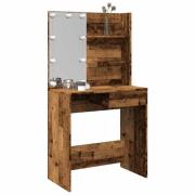 vidaXL Sminkbord med LED gammalt trä 74,5x40x141 cm