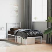 vidaXL Sängram utan madrass med huvudgavel metall vit 75x190 cm