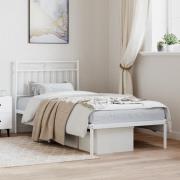 vidaXL Sängram med huvudgavel metall vit 90x190 cm