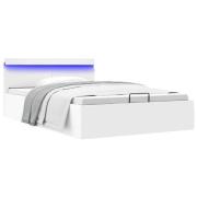 vidaXL Sängram hydraulisk förvaring utan madrass LEDs vit 140x200 cm