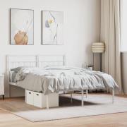 vidaXL Sängram med huvudgavel metall vit 140x190 cm