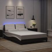 vidaXL Sängram med LED-belysning svart och vit 140x200 cm konstläder