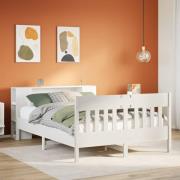 vidaXL Säng med bokhylla utan madrass vit 140x200cm massiv furu