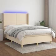 vidaXL Ramsäng med madrass & LED gräddvit 140x190 cm tyg