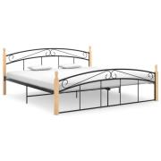 vidaXL Sängram svart metall och massiv ek 180x200 cm