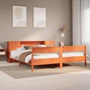 vidaXL Säng med bokhylla utan madrass vaxbrun 180x200cm massiv furu