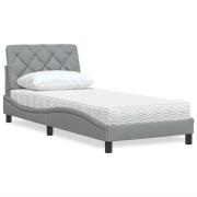vidaXL Säng med madrass ljusgrå 90x200 cm tyg