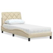 vidaXL Bed with Mattress Cream 90x200 cm Fabric