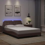vidaXL Sängram med LED-belysning brun 120x200 cm konstläder