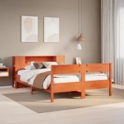 vidaXL Säng med bokhylla utan madrass vaxbrun 135x190cm massiv furu