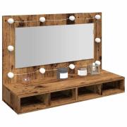 vidaXL Spegelskåp med LED gammalt trä 90x31,5x62 cm
