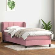 vidaXL Resårsäng med madrass rosa 90x220 cm sammet