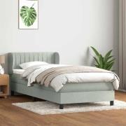 vidaXL Resårsäng med madrass ljusgrå 90x220 cm sammet