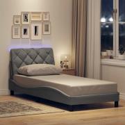 vidaXL Sängram med LED utan madrass ljusgrå 90x200 cm tyg