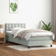 vidaXL Resårsäng med madrass ljusgrå 90x220 cm sammet