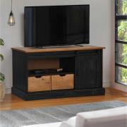 vidaXL TV-bänk HALDEN med skjutdörr svart 110x40x60 cm massivt trä