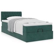 vidaXL Ottoman sängram med madrass mörkgrön 100x200 cm sammet