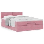 vidaXL Ottoman sängram med madrass rosa 140x190 cm sammet