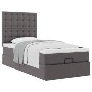 vidaXL Ottoman säng med madrass grå 100x200 cm konstläder
