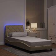 vidaXL Sängram med LED utan madrass cremefärgad 90x200 cm tyg
