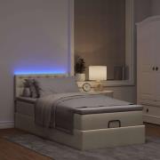 vidaXL Ottomansk säng med madrass och LED-lampor gräddvit 90x200 cm