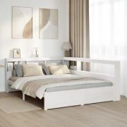 vidaXL Säng med bokhylla utan madrass vit 150x200 cm massiv furu