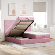 vidaXL Ottoman sängram med madrasser rosa 200x200 cm sammet