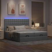 vidaXL Ottoman sängram med madrasser ljusgrå 200x200 cm tyg