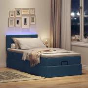 vidaXL Ottoman säng med madrass och LED-lampor blå 90x200 cm tyg