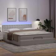 vidaXL Ottomansk säng med madrasser&LEDs ren vit 180x200cm konstläder