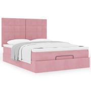 vidaXL Ottoman sängram med madrasser rosa 140x190 cm sammet
