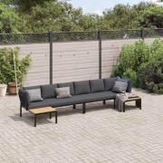 vidaXL Trädgårdssoffa med dynor 4 delar svart aluminium