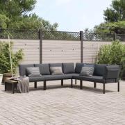 vidaXL Trädgårdssoffa med dynor 4 delar svart aluminium