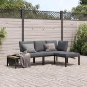 vidaXL Trädgårdssoffa med dynor 3 delar svart aluminium