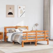 vidaXL Sängram med huvudgavel vaxbrun 160x200 cm massiv furu