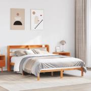vidaXL Sängram med huvudgavel vaxbrun 140x200 cm massiv furu