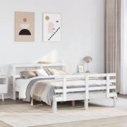 vidaXL Sängram med huvudgavel vit 135x190 cm massiv furu
