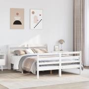 vidaXL Sängram med huvudgavel vit 150x200 cm massiv furu