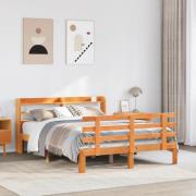 vidaXL Sängram med huvudgavel vaxbrun 120x200 cm massiv furu