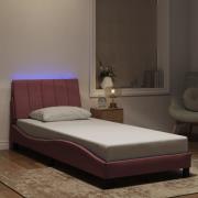 vidaXL Sängram med LED-belysning rosa 90x200 cm sammet