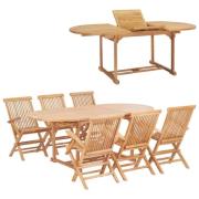 vidaXL Matgrupp för trädgården 7 delar 150-200x100x75 cm teakträ