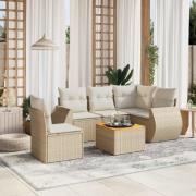 vidaXL Soffgrupp för trädgården med dynor 6 delar beige konstrotting