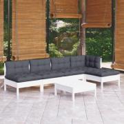 vidaXL Loungegrupp med dynor 6 delar vit massiv furu