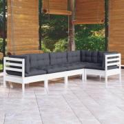 vidaXL Loungegrupp med dynor 5 delar vit massiv furu