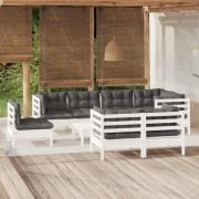 vidaXL Loungegrupp med dynor 9 delar vit massiv furu