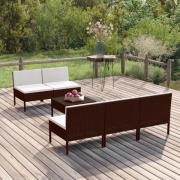 vidaXL Loungegrupp för trädgården med dynor 6 delar konstrotting brun