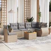 vidaXL Matgrupp för trädgården med dynor 7 delar beige konstrotting