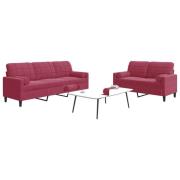 vidaXL Soffgrupp med dynor och bolster 2 delar vinröd sammet