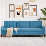 vidaXL 3-sitssoffa blå 210 cm sammet